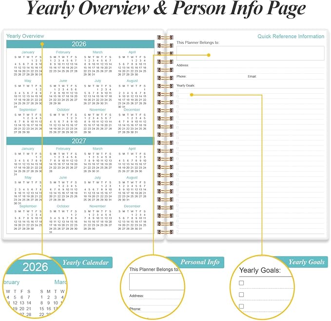 2026-2027 Planner - Weekly & Monthly Planner from January 2026 - June 2027, Planner 2026-2027 with Elastic Closure, Inner Pocket, 8.5" x 11", Rose Leaf