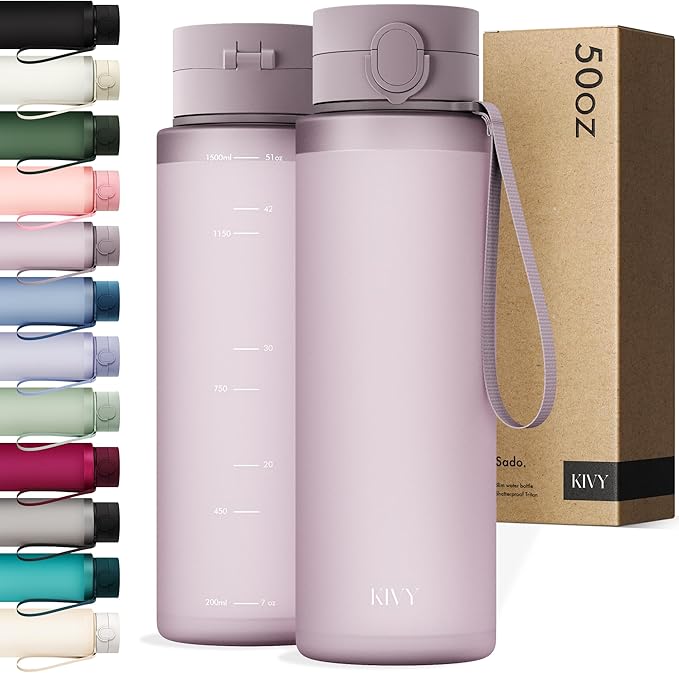 KIVY Slim Water Bottle 50oz with Leakproof Flip Lid [Lightweight & Shatterproof] for Travel, Sports, School - Extra large water bottle no straw - 1.5 Liter water bottles