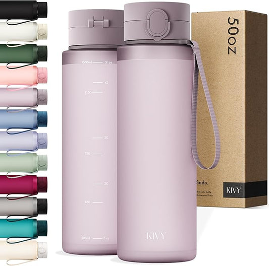 KIVY Slim Water Bottle 50oz with Leakproof Flip Lid [Lightweight & Shatterproof] for Travel, Sports, School - Extra large water bottle no straw - 1.5 Liter water bottles