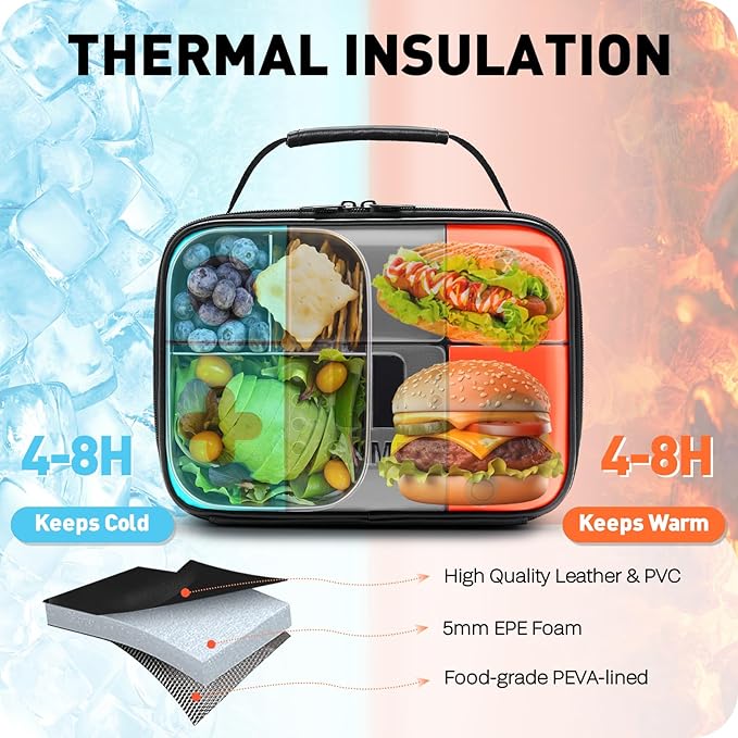 Kids Lunch Box for Boys,Game Console Insulated Lunch Bag for Kids,Leather Lunchbox for Boys,Waterproof Leakproof Portable Fits Most Bento Boxes