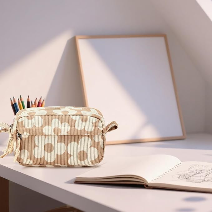 Bluboon Big Capacity Pencil Case Pencil Pouch Pen Case School Supplies Cute Pencil Box Pencil Bag for Teen Girls Boys Women Man (Flower Brown)