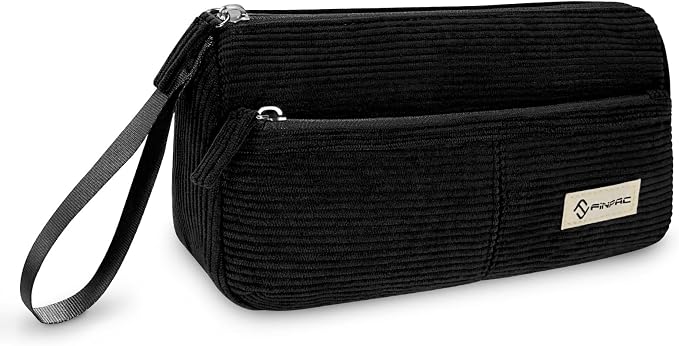 FINPAC Pencil Case, Corduroy Triangle Makeup Bag Kawaii Pen Bag Pouch | Pencil Holder Box Organize for Study, Office, or Travel, Black