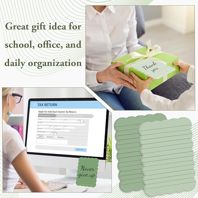AnyDesign 12Pcs Scalloped Sage Green Sticky Notes 4 x 6 Inch Gradient Green Self Adhesive Lined Notepad Removable Memo Pad for Classroom Office Home School Party Supplies