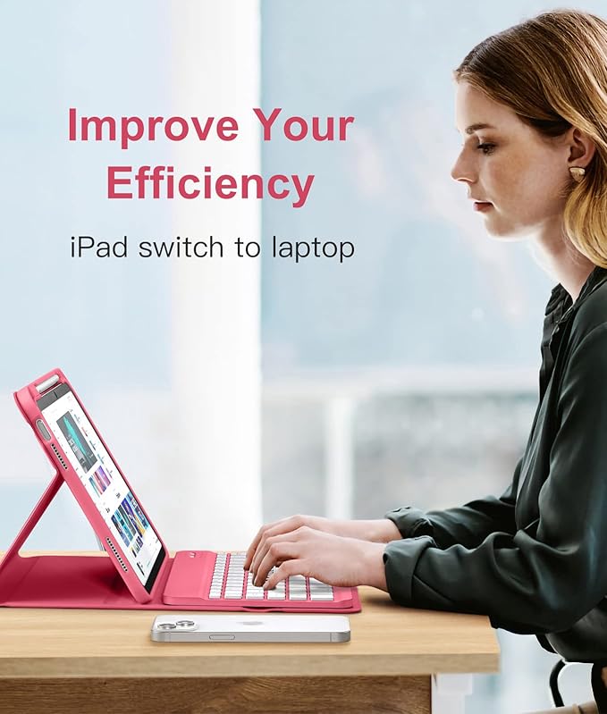 Hamile for iPad 11th 10th Generation Case with Keyboard - 7 Colors Backlit Wireless Detachable Folio Keyboard Cover with Pencil Holder for iPad 11-inch A16 2025 10th Gen 10.9 Inch 2022 (Pink)