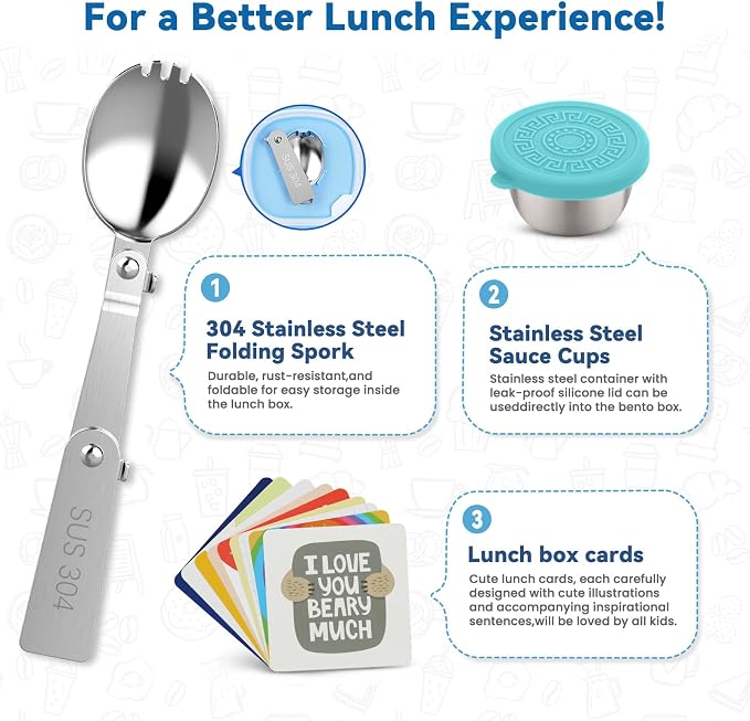 wiwens Kids Bento Lunch Box with Soup Thermo Food Lunch Container for Kid | 4 Compartment Leak-Proof Kids Lunch Box,9oz Stainless Steel Insulated Hot Food Jar,for Boys Girls Toddler to School Travel