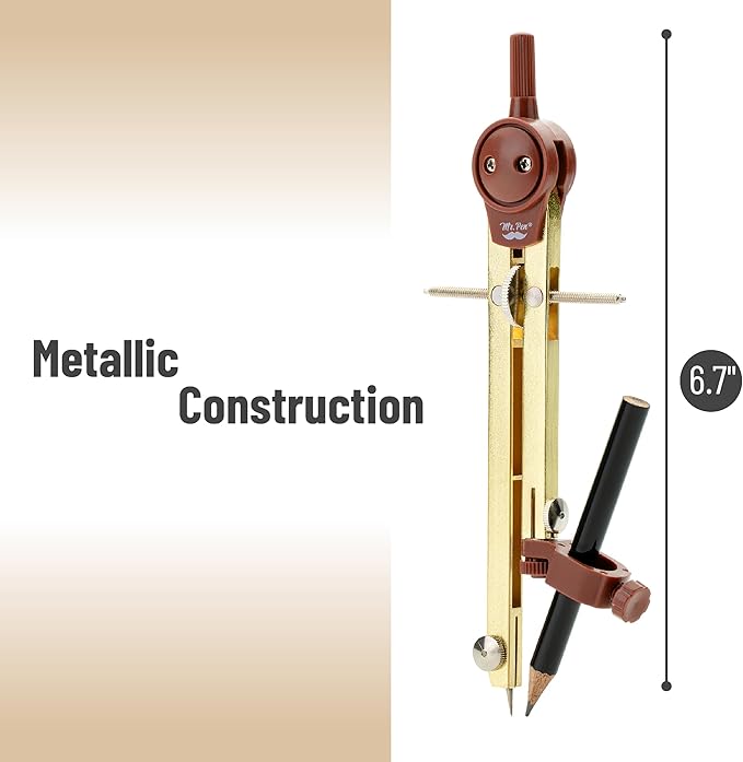 Mr. Pen- Metal Geometry Compass, Center-Wheel Design, Precision Drafting Compass with Pencil for School & Technical Drawing, Draws Circles up to 11 Inches Diameter