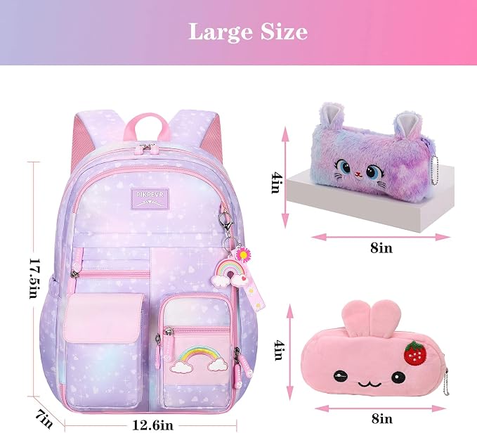 Jcobvig Rainbow Backpack For Girls Kids,Cute Student School Backpack With Pen Bag,Aesthetic Starry Rainbow Laptop Travel Bag
