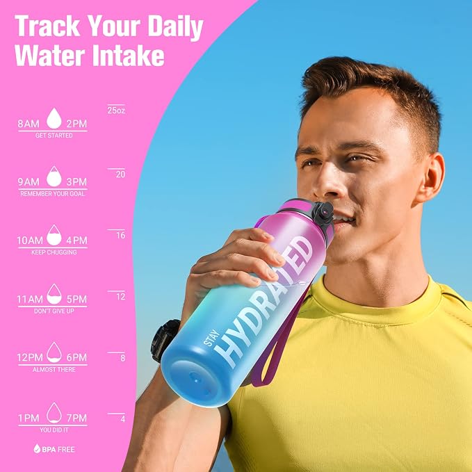 Sahara Sailor Water Bottle 25oz, Tritan Sports Bottle with Time Marker | Bpa Free, Leakproof Wide Mouth With Fast Flow Lid And Cleaning Brush, For Gym School Office Travel, 1 Count
