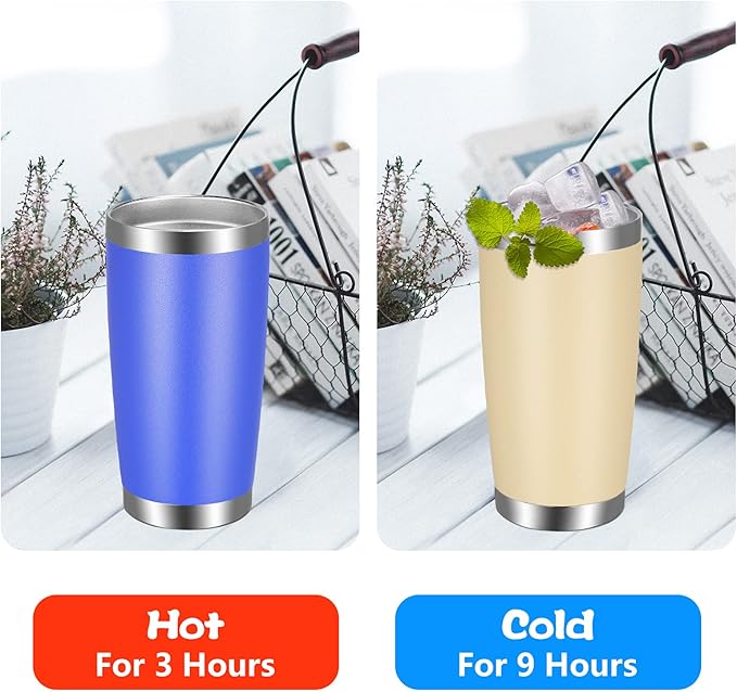 VEGOND 20oz Tumbler with Lid and Straw Stainless Steel Tumbler Cup Bulk Vacuum Insulated Double Wall Travel Coffee Mug Powder Coated Coffee Cup, Blue, 6 Pack