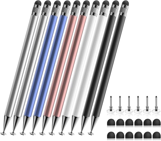 Bopomofo Stylus (10 Pcs),2-in-1 Stylus Pen for Touch Screen,High Precision and Sensitivity,Suitable for iPhone/ipad/Android Tablets,Compatible with Touch Screens (Silver/Blue/Rose Gold/White/Black)