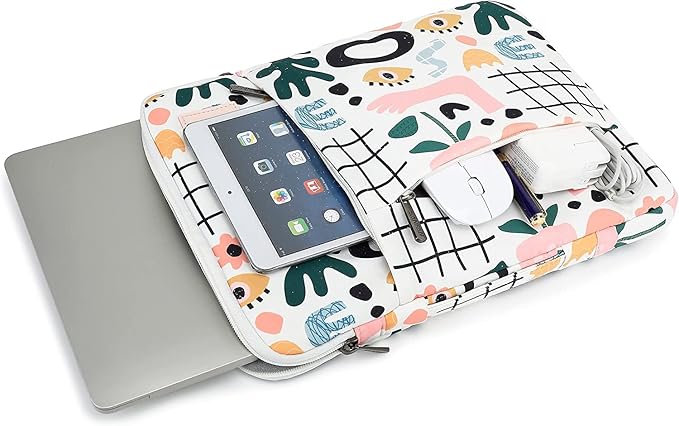 360° Protective Laptop Sleeve Case Bag with 3 Pockets,Handle,Luggage Strap for MacBook Pro 14 inch and 14 inch-14.4 inch Screen Laptop (Garden)