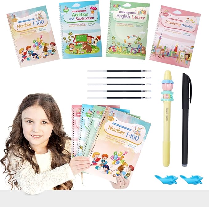 CosyCorner Magical Handwriting Workbooks Handwriting Practice Magic Copybook, Handwriting Aid Magic Pen Reusable Copybook Grooves Template Design for Children (5)