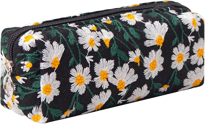 Cute Pencil Case Aesthetic Student Pencil Pouch Coin Pen Pouch Cosmetic Bag Office Stationery Organizer For Kids Teen School (Flowers-L)