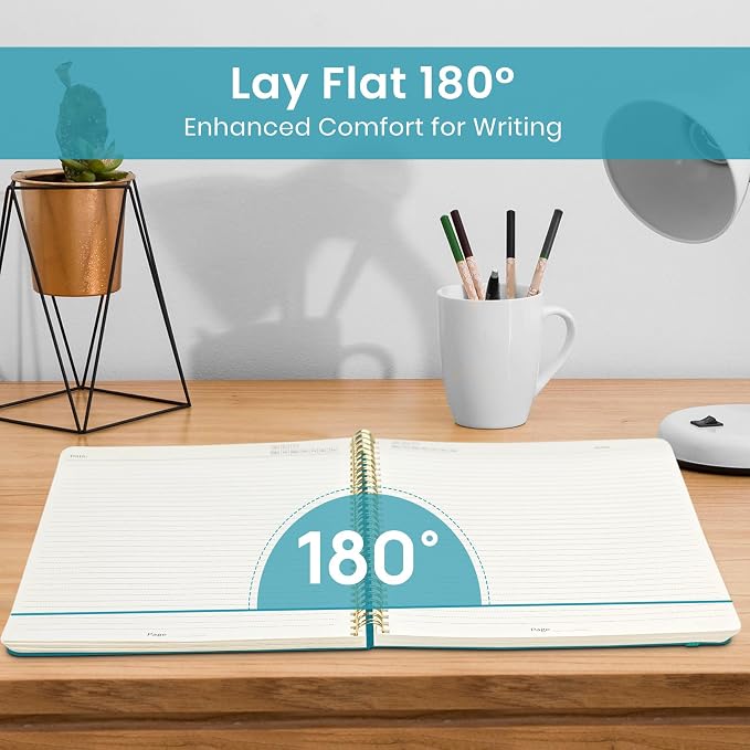 Taja Large Spiral Lined Journal for Women and Men, Notebook for Work