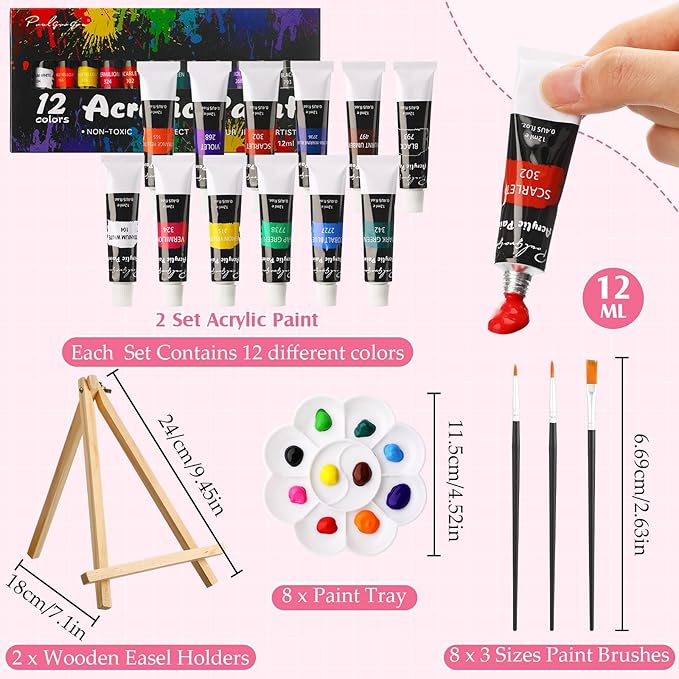 Cholemy 36 Pcs Paint and Sip Kit for Adults 8''x10'' Pre Drawn Canvas for Painting DIY Afro Acrylic Painting Kit Wood Easel Brushes Date Night Bulk for Father's Day Party Gifts(Colorful Fruits)