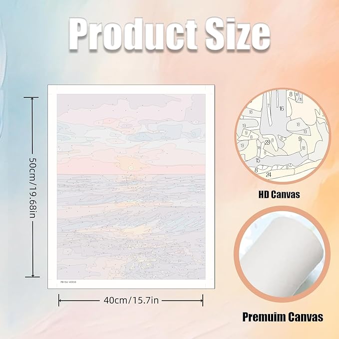 5DDIYART Sunset Beach Paint by Numbers for Adults Beginner, Paint by Number Kits on Canvas, Paint by Easy Acrylic Oil Painting Home Wall Decor 16x20inch