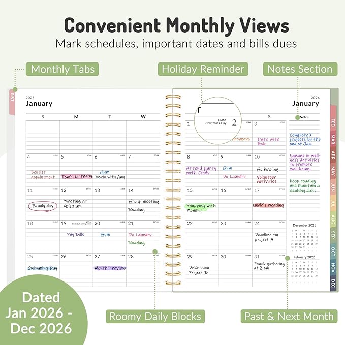 Forvencer 2026 Planner Weekly and Monthly, Jan - Dec 2026, 8.5” x 11”, Large Agenda Planner for Women, Aesthetic Calendar Planner with Spiral Bound, Month Tab, Flexible Cover for School, Office, Black