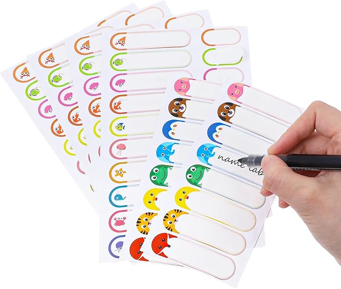 140Pcs Waterproof Name Label Stickers for Kids, Self-Adhesive Daycare Labels, 2 Size Washable Bottle Labels, Colorful Name Tag Stickers for Water Bottle, Sippy Cup, School Supplies, Storage Bins