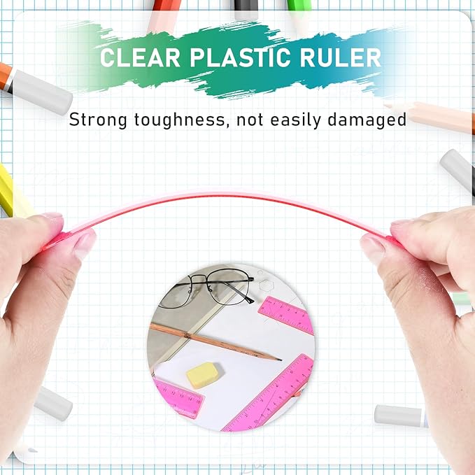 Ruler 6 Inch, 3 Pack Ruler Set Plastic Straight Ruler Transparent Measuring Tool Acrylic Clear Ruler for School Office Student（Red）