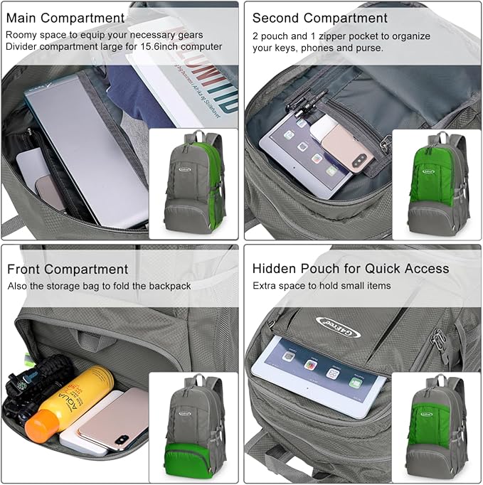 G4Free Lightweight Packable Hiking Backpack, Waterproof Travel Daypack
