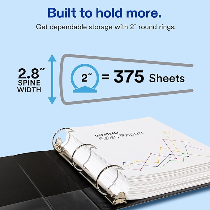 Avery Standard View 3 Ring Binder, 2" Round Rings, 375-Sheet Capacity, 2.8 Inch Wide Spine, 1 White Binder, Ideal for Lightweight Organization and Occasional Referencing (05731)
