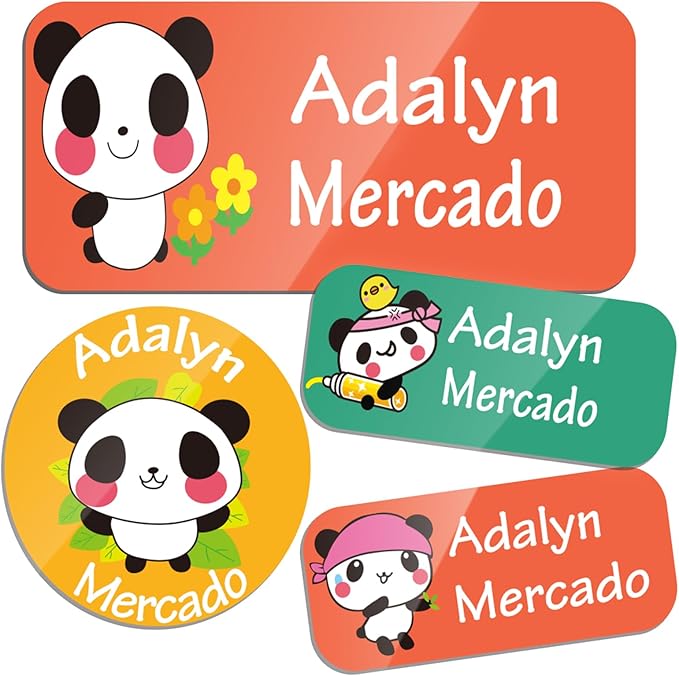 Custom Personalized Name Labels for Kids-(200-1000Labels) Waterproof Name Stickers Tags for School&Daycare,Clothing Tags,Washable&Durable Labels for Lunch Boxes, Bottles,Toys&GEA (Panda)