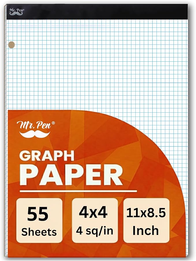 Mr. Pen- Graph Paper, 8.5"x11", 55 Sheets, 4x4 (4 Squares Per Inch), 3-Hole Punched, Math Graph Paper Pad, Computation Pads