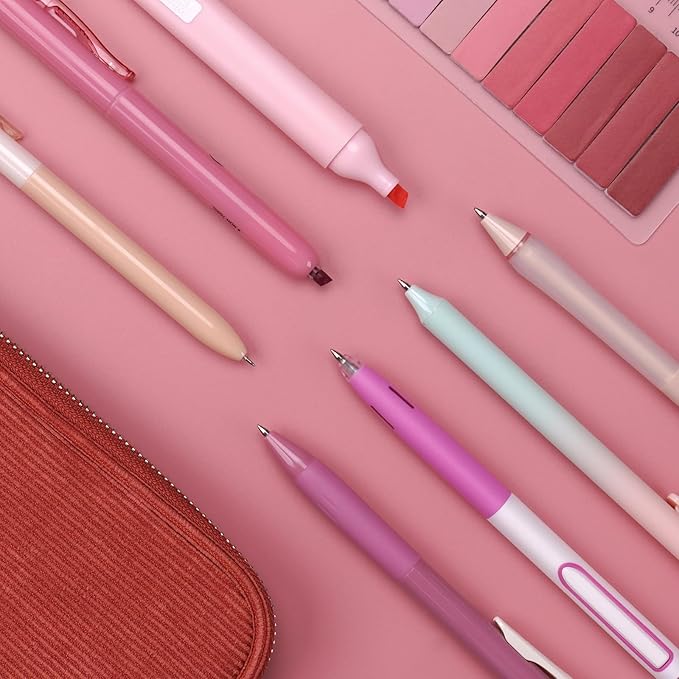 WRITECH Gel Pens Journaling Highlighters: Journal Set Aesthetic Assorted Pastel Color Ink 0.5mm Fine Point Retractable 0.7mm Black Pen Smooth Writing Drawing No Bleed 7ct (Pink)
