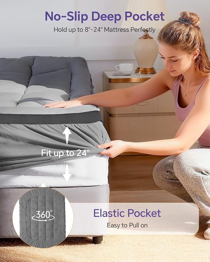 ChiXpace Dual Layer 4 Inch Memory Foam Mattress Topper Full | 2 Inch Gel Memory Foam and 2 Inch Pillow Top Mattress Pad for Back to School , 7-Zone Egg Crate & 2-in-1 Design (Grey)