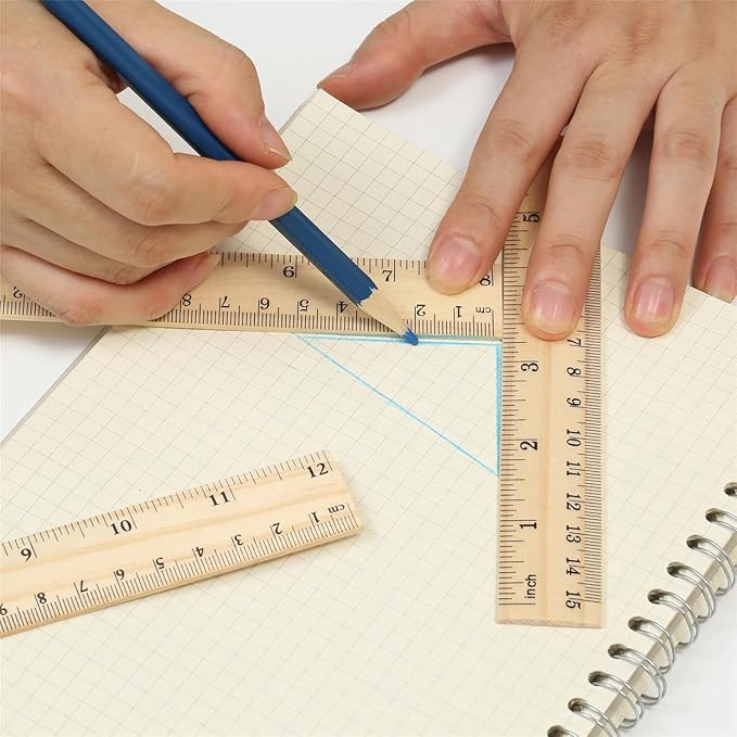 6 Pack Wooden Ruler 12 Inch Rulers, High-Quality Metric Ruler, Easy to Read, Wooden Ruler for Drawing, Home and Office, 2 Scale (30 cm)
