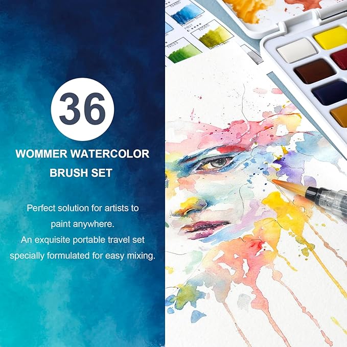 Woomer Watercolor Paint Set, 36 Vibrant Colors with Water Brush & 10 Premium Cotton Watercolor Papers (32K), Perfect for Beginners, Hobbyists and More