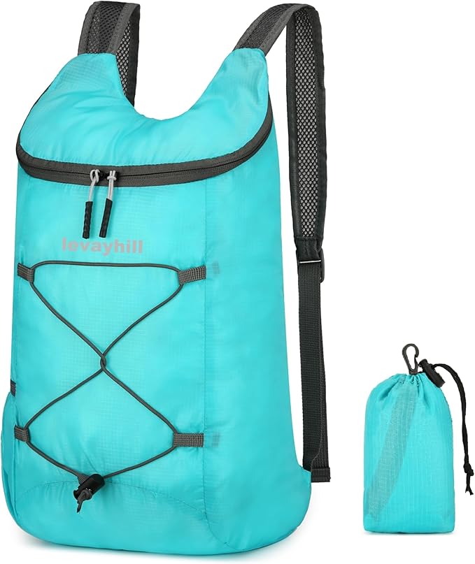 levayhill 16L Lightweight Foldable Hiking-Backpack Small Packable-Daypack For Travel,Ultralight Water-Resistant Gym Bag Men Women Easy Carry-on (Lake Blue)