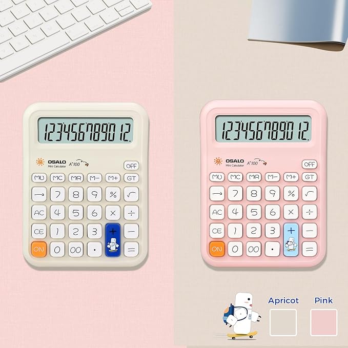 Pendancy Cute Calculator for Kids, Cute Small Calculators Desktop 12 Digit, Basic Function Large LCD Display Big Buttons, for Office, School, Home Use OS-A100 (Blue)