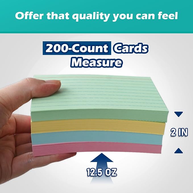 Yellow Lined Index Cards 3x5 Ruled Note Cards 200 Count, 180 GSM Heavy Weight