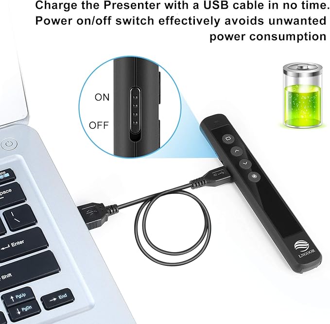 Rechargeable Presentation Clicker for PowerPoint - RF 2.4GHz Wireless Presenter Remote with Laser Pointer, Support Hyperlink&Volume Compatible with PPT/Keynote/Slides/Mac/Windows/Laptop