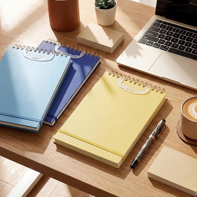 Resurhang 3 Pack Top Spiral Notebook 7"x10" Hardcover Steno Pads 240 Pages(120 Sheet) college Ruled Waterproof Cover Notepad Left hand Notebooks for Work School Office (Yellow, Light Blue, Dark Blue)