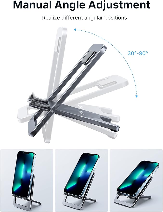 JSAUX Cell Phone Stand 2-Pack, Foldable Aluminum Adjustable Phone Holder for Desk Portable Travel Essentials Office Accessories for iPhone 17 16 15 14 13 Pro Max Samsung S25 S24 S23 Ultra Kindle-Gray