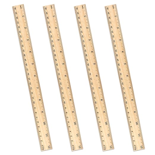 4-Pack Wooden Measuring Rulers – 12 Inch / 30 cm Dual-Sided Wood Ruler Set for Students, Teachers, Office & School Use