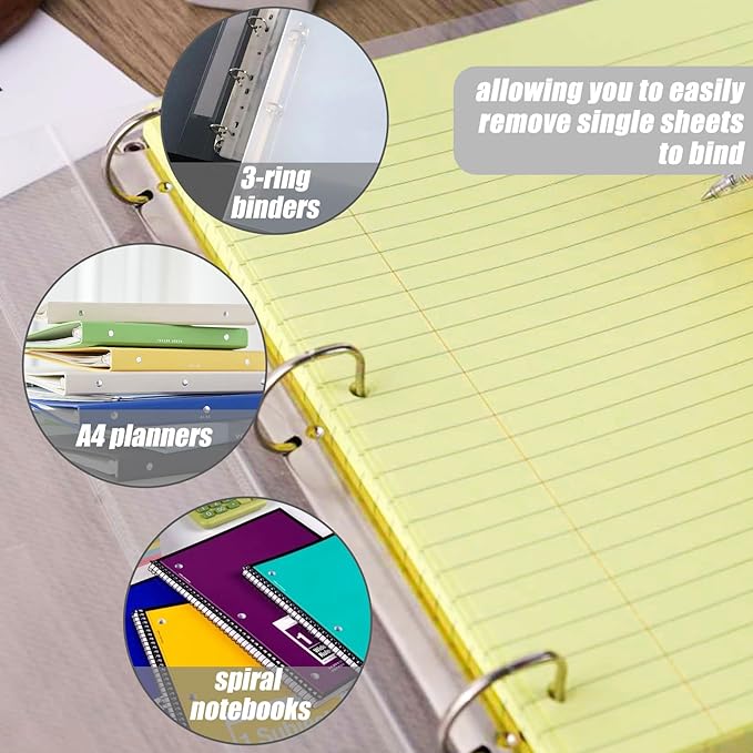 HIBOX Yellow Loose Leaf Paper, 100 Sheets 8"x10.5" Wide Ruled Filler Lined Notebook Paper, 3-Hole Punched for 3-Ring Binders Notebook, Back To School & College, Fights Ink Bleed, Office Planners