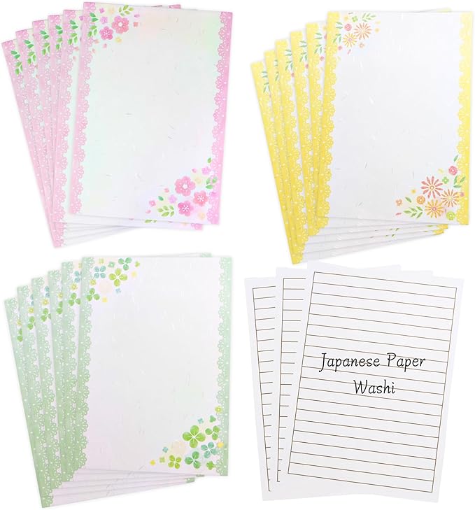 Iyo Washi Stationery Paper Flower Print 15 Sheets x 3 Book Set (9.7 x 6.9 inch), Made in Japan, Japanese Paper, Printable, Inkjet Printer, for Letter Writing, Greeting Card