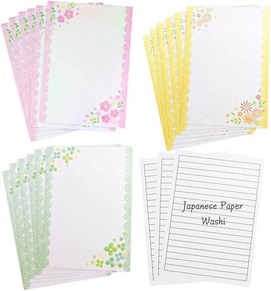 Iyo Washi Stationery Paper Flower Print 15 Sheets x 3 Book Set (9.7 x 6.9 inch), Made in Japan, Japanese Paper, Printable, Inkjet Printer, for Letter Writing, Greeting Card