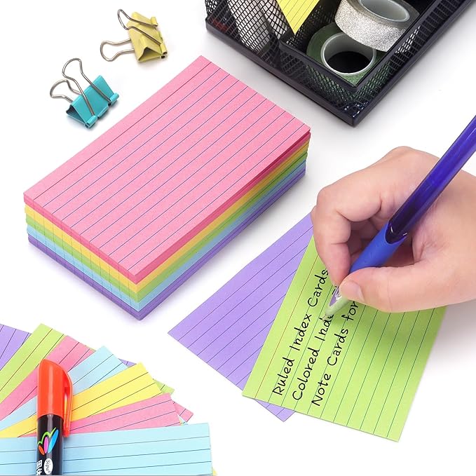 Tamaki Colored Index Cards 3 X 5, Flash Cards Ruled Note Cards for School, 200 Count, Home and Office Flash Cards for studying