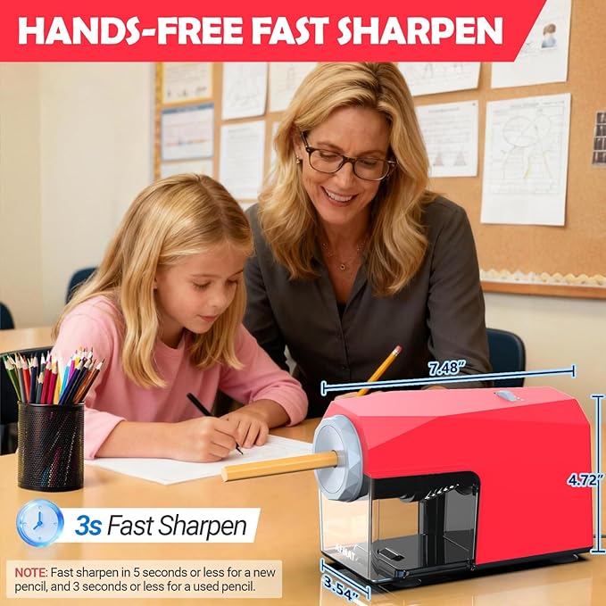 AFMAT Electric Pencil Sharpener, Fast & Hands-Free, 10K+ Uses, 5 Nibs, Fully Automatic Pencil Sharpener for Classroom, Heavy Duty Sharpeners for No.2/Jumbo/Colored Pencils (φ6.5-10.5mm) US Plug(120V)