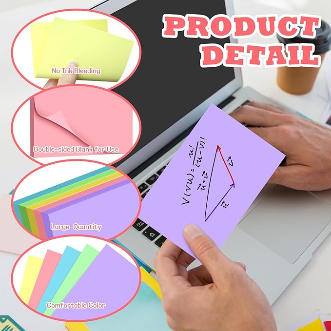 BIGNC Colored Index Cards 4x6, 190 Pack Blank Index Cards, Flash Cards for Studying, Heavy Note Cards for Office, Home and School