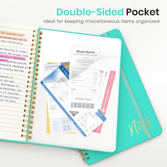 ZOTIA Lined Spiral Journal Notebook for Women, A5 College Ruled Journals for Writing, Hardcover Notebooks for Work, Note taking and Office School Supplies,140 Pages - Aquamarine