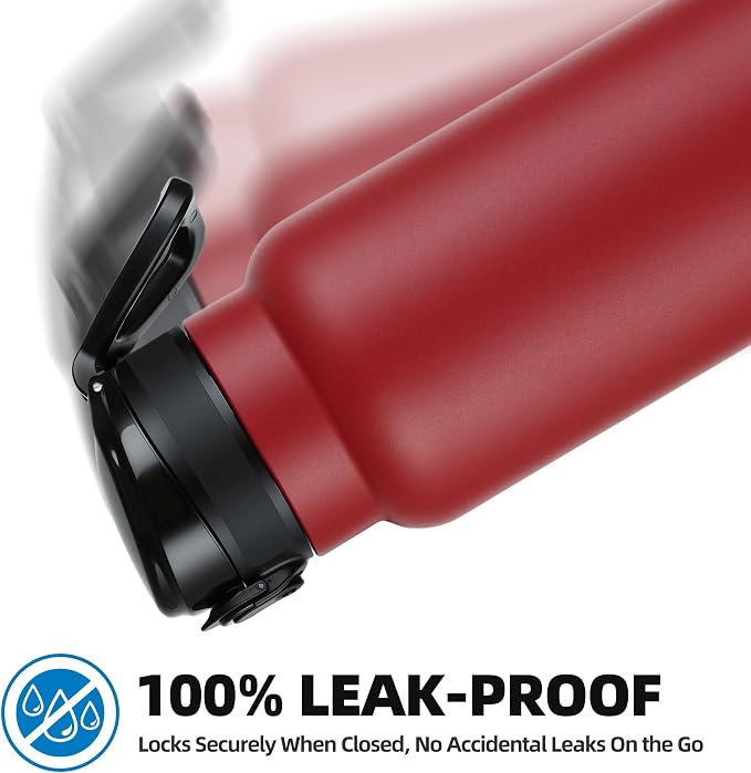 Fanhaw 32 Oz Insulated Stainless Steel Water Bottle with Chug Lid – Wide Mouth, Leak-Proof, BPA-Free – Ideal for Kids, Adults, Sports, Gym, and Outdoor Use (Red)