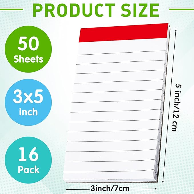 Tenceur 16 Pcs Line Notepads 3 x 5 Inch Small Graph Grid Math Notebooks Pocket Lined Graph Memo Pads Scratch Pads Mini Writing Pads with 100 Pages Pads for School Classroom Supplies Homework