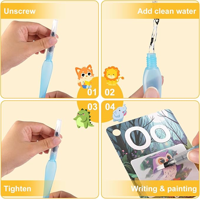 Alphabet Water Coloring Books for Toddlers - Painting Water Coloring Sorting Flash ABC Learning Cards, Mess Free Water Art Book Gift for 3 4 5 Year Old Kids, Travel Activity Toys (Animal)
