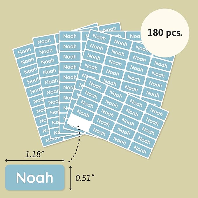 Personalized Name Labels for Kids (180) – Custom Waterproof & Durable Stickers for Clothing, Daycare, Office & School Supplies - Solid Color