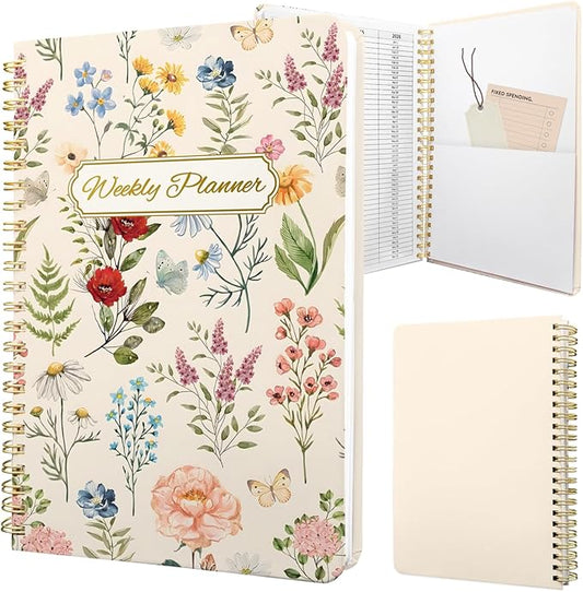 Weekly Planner Undated - 52 Weeks To Do List Notebook A5 for Work: Weekly Task, Habit Tracker Journal, Goal Setting, Agenda Sprial Bound Organizer Book Women Cute Stylish Design, Floral